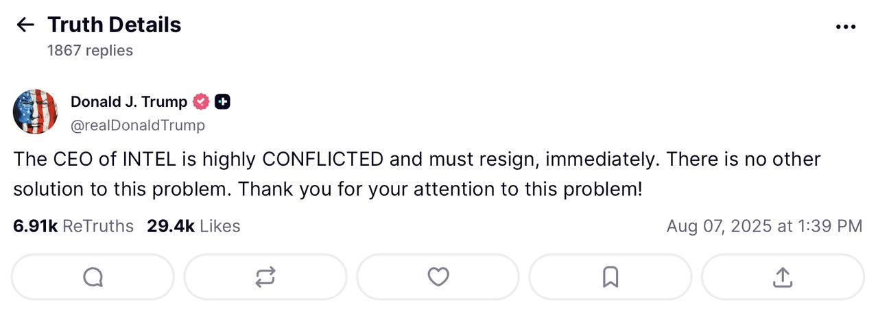 Donald Trump o Lip-Bu Tanie