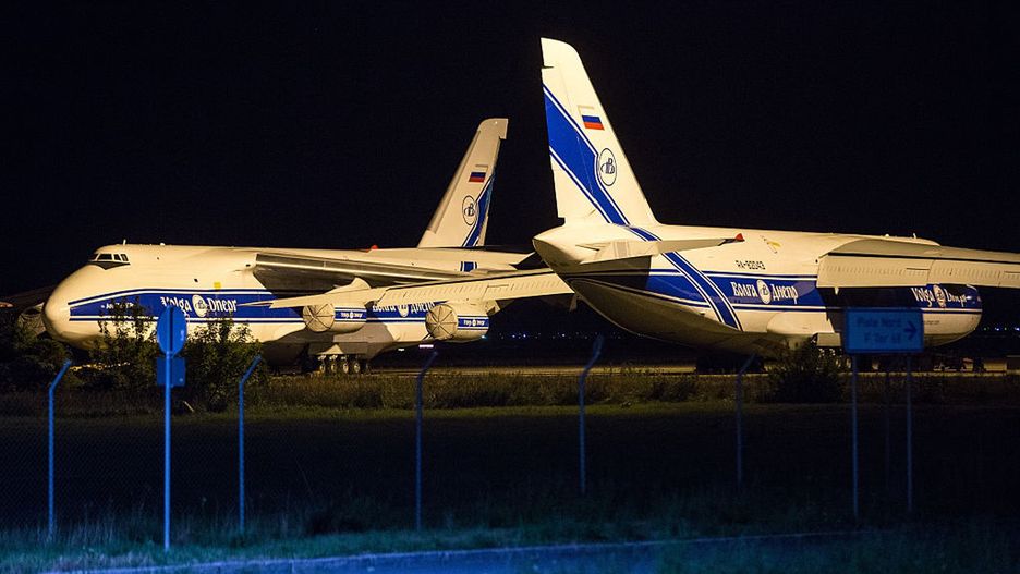A view of Russian Antonov An-124 transport planes, grounded
LEIPZIG, SAXONY, GERMANY - 2025/07/20: A view of Russian Antonov An-124 transport planes, grounded for over two years due to European Union sanctions against Russia following the invasion of Ukraine, at Leipzig/Halle Airport. Three huge Antonov An-124 Ruslan transport planes belonging to Volga-Dnepr Airlines were detained in March 2022. It is estimated that parking fees for these aircraft at the German airport have already exceeded 1.3 million.
The Antonov An-124 Ruslan is currently the world's largest mass-produced military transport aircraft. (Photo by Karol Serewis/SOPA Images/LightRocket via Getty Images)
SOPA Images
leipzighalle airport, signs, russian antonov, planes, logos, an-124, aircraft, plane, transport plane, air craft