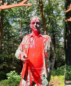 Pomnik Szyszki oblany farbą. Policja nie szuka sprawcy włamania do monitoringu, bo miasto nie złożyło doniesienia