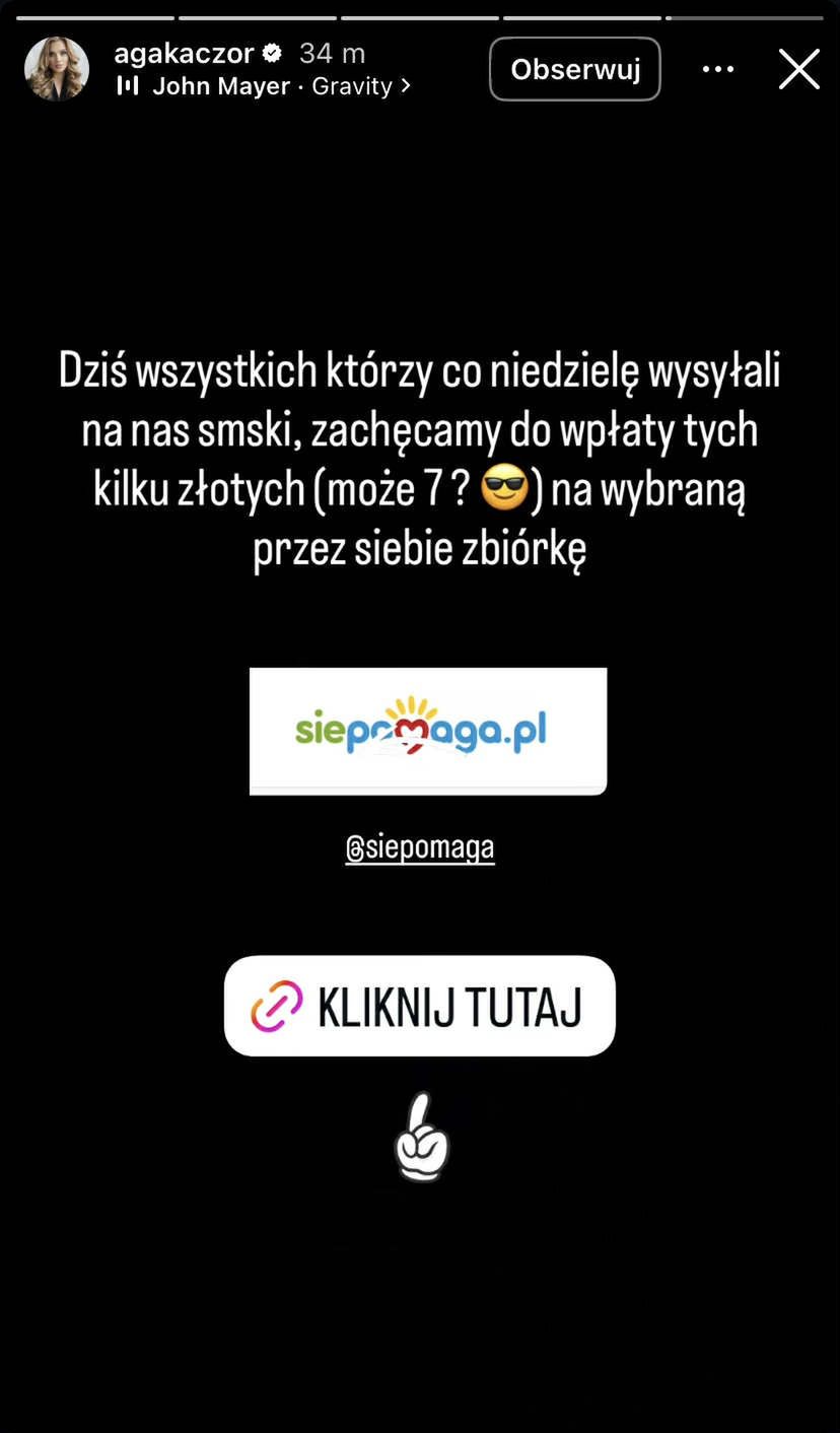Agnieszka Kaczorowska, komunikat na Instagramie