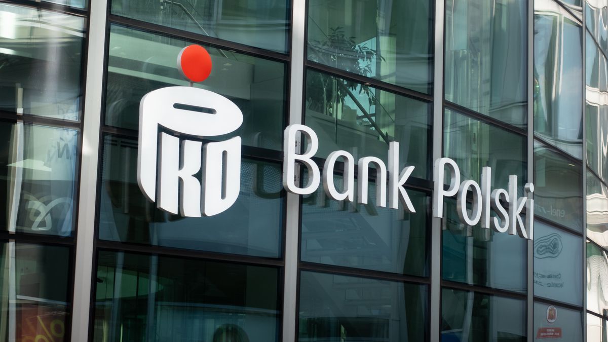 The PKO Bank Polski sign is seen on the glass facade of the Rotunda in central Warsaw, Poland, on March 29, 2026. (Photo by Mateusz Wlodarczyk/NurPhoto via Getty Images)