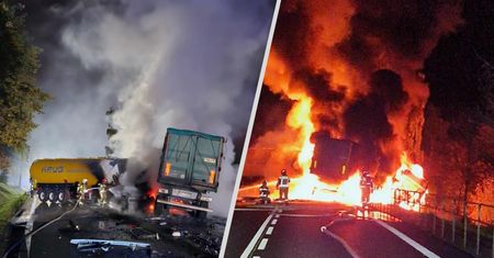 Koszmarny wypadek na Mazowszu. Ciężarówki stanęły w ogniu