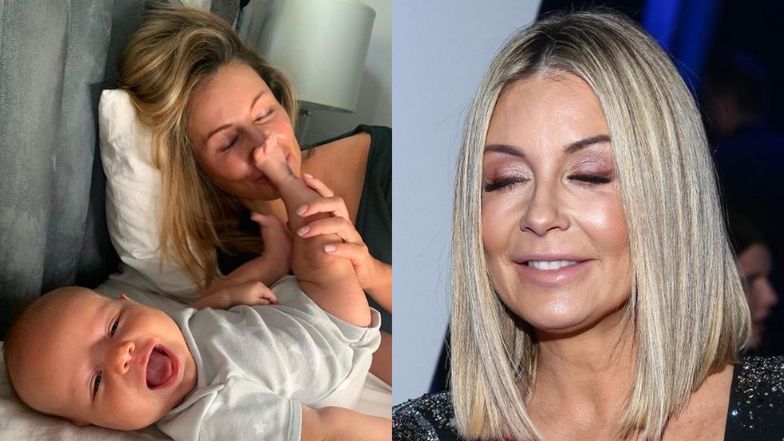 Małgorzata Rozenek zaciąga się stópkami małego Henia