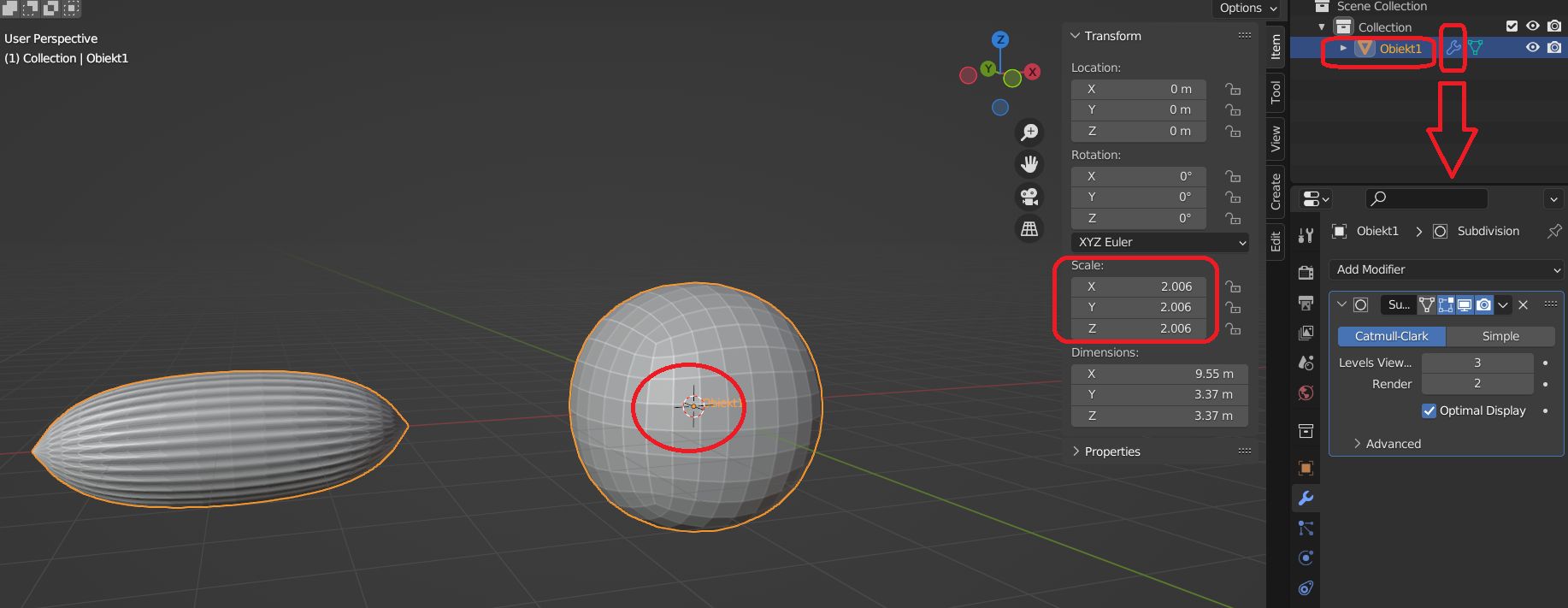 Ostatni wybrany obiekt przekazuje swoje właściwości