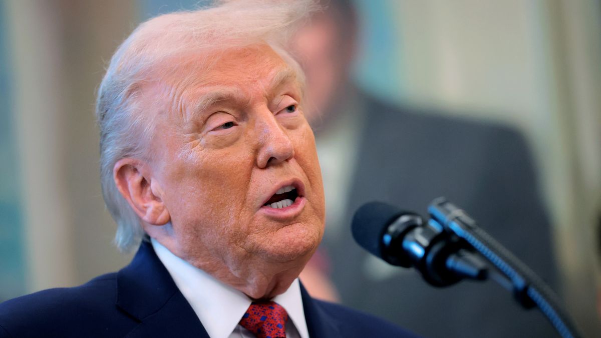 WASHINGTON, DC - DECEMBER 15: U.S. President Donald Trump speaks during a ceremony for the presentation of the Mexican Border Defense Medal in the Oval Office of the White House on December 15, 2025 in Washington, DC. During the ceremony, Trump recognized the first 13 service members to receive the recently established Mexican Border Defense Medal (MBDM), which recognizes service members supporting Customs and Border Protection on the U.S.-Mexico border. (Photo by Anna Moneymaker/Getty Images)