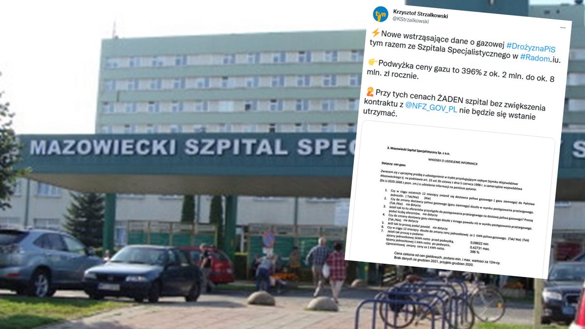 Podwyżka cen gazu w Mazowieckim Szpitalu Specjalistycznym w Radomiu. 