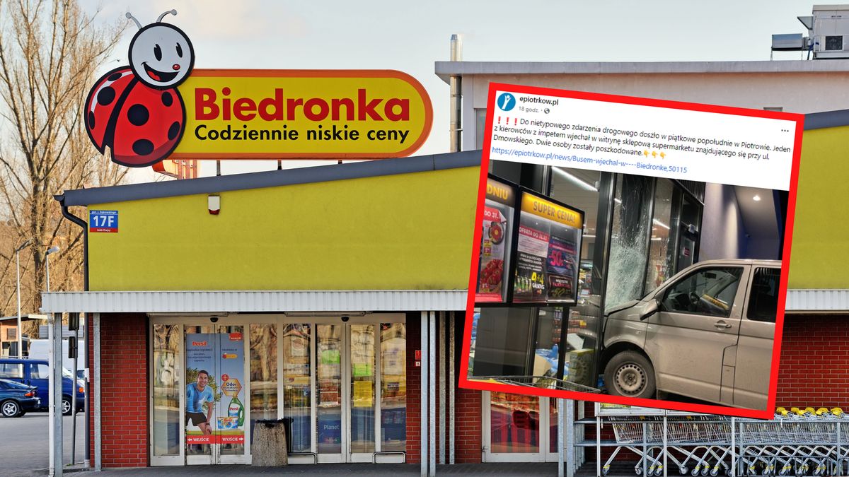 Samochód wjechał w Biedronkę