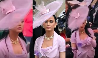 Zagubiona Katy Perry pałętała się w trakcie koronacji w poszukiwaniu swojego miejsca. Zawinił kapelusz? (WIDEO)