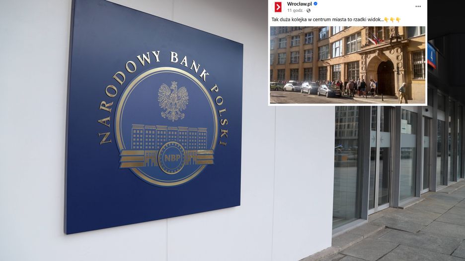 Długa kolejka przed NBP we Wrocławiu