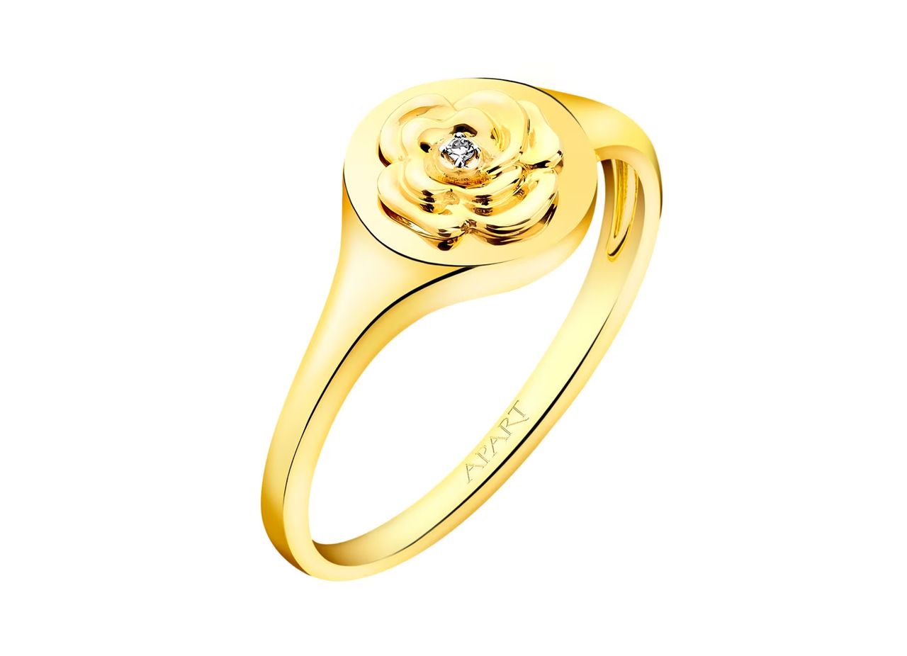 Pierścionek z żółtego złota z diamentem - sygnet – wzór 220.425; Apart.pl