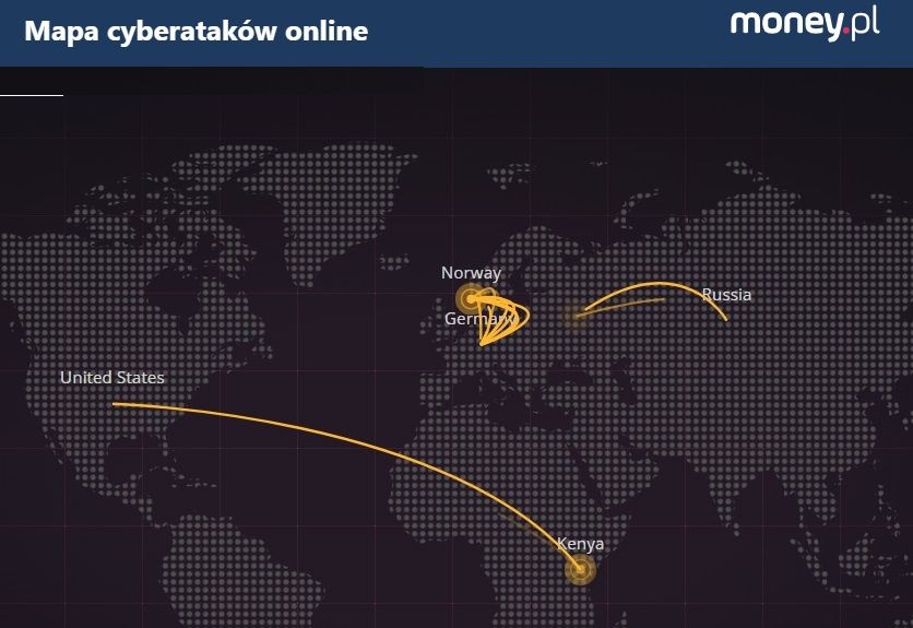 Przykładowa mapa cyberataków na żywo