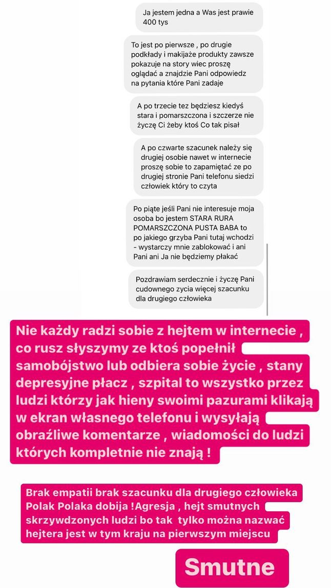 Agnieszka Kotońska odpowiada hejterce