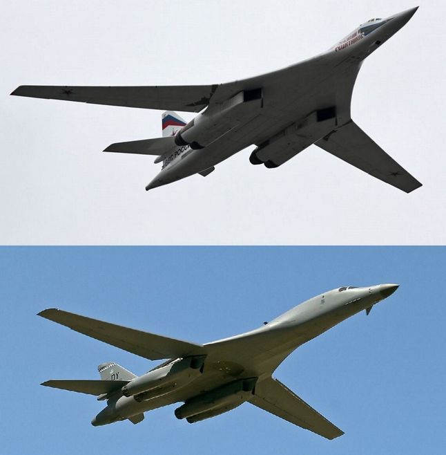 Na górze samolot Tu-160, na dole B-1B
