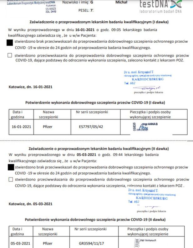 Zaświadczenie o szczepieniu można kupić za 200 zł.