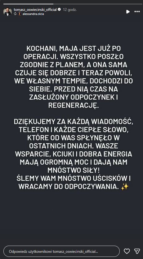 Córka Oświecińskiego przeszła operację. Oto jak się czuje