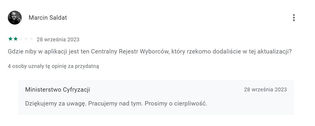 Brak dostępności CRW w mObywatel