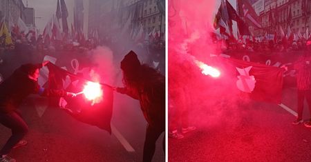 "Moje kochane działaczki". Spaliły flagę Strajku Kobiet