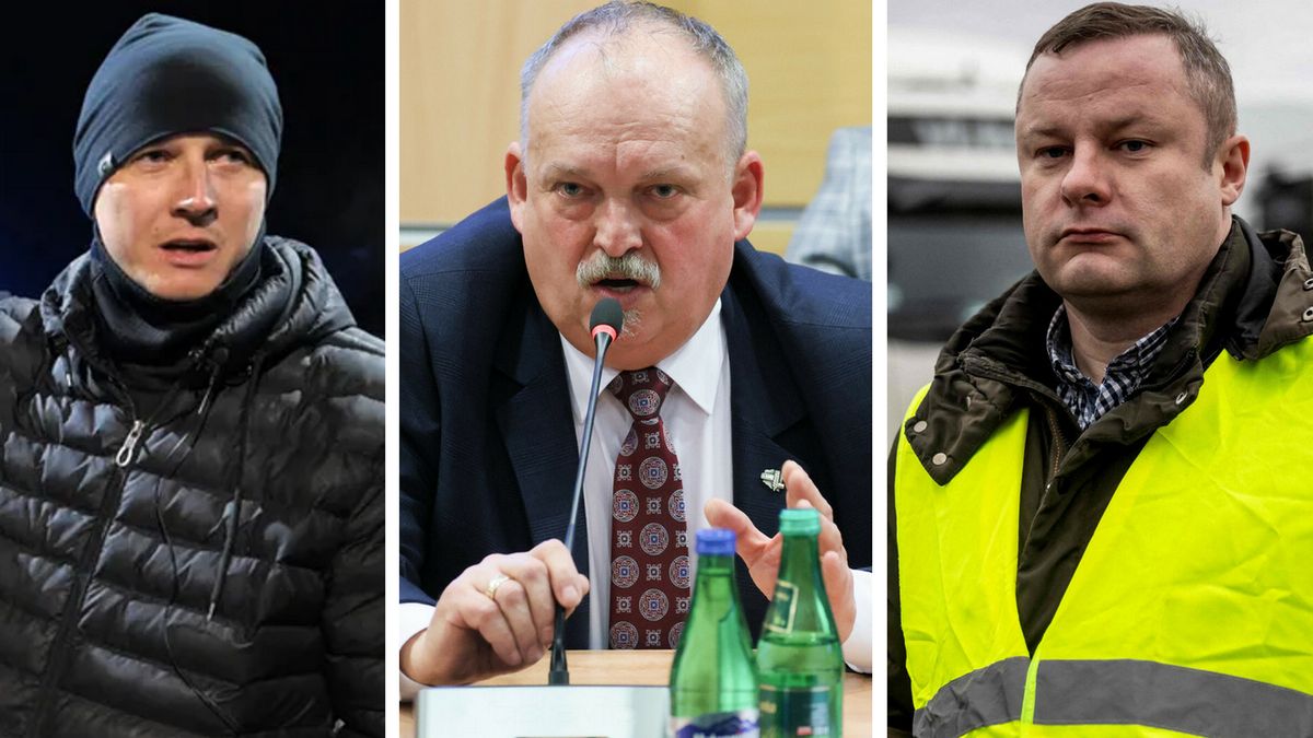 Liderzy protestu rolników. Od lewej: Hubert Ojdana, Roman Kondrów, Rafał Mekler
