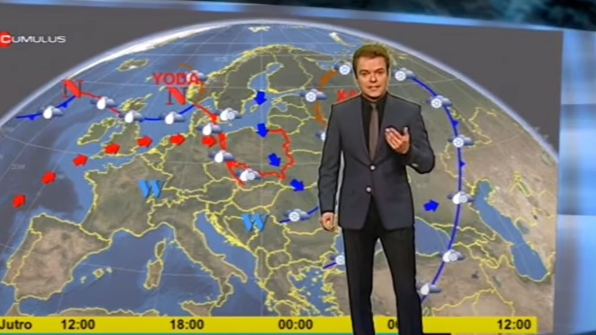 Rafał Bochenek jako pogodynek.