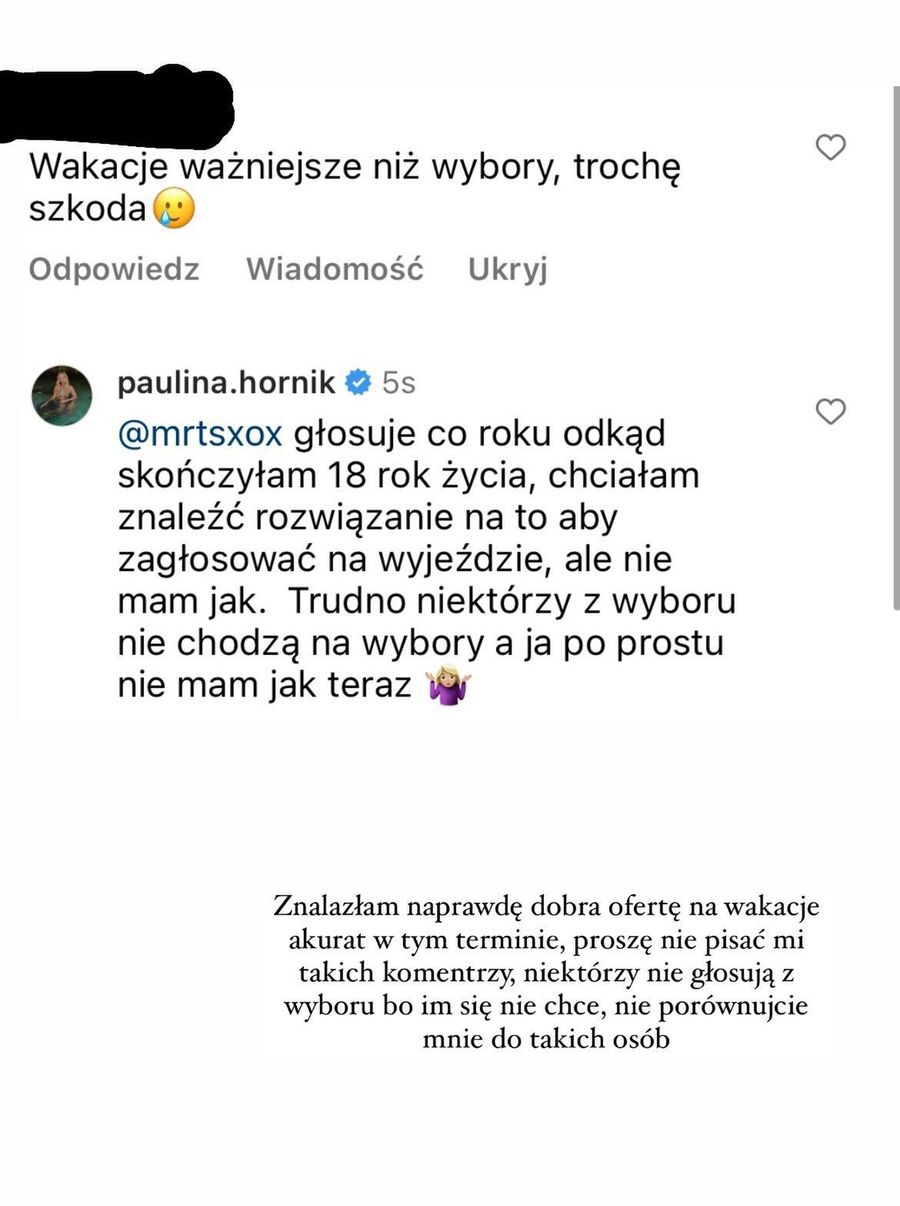 Paulina Hornik nie zagłosowała