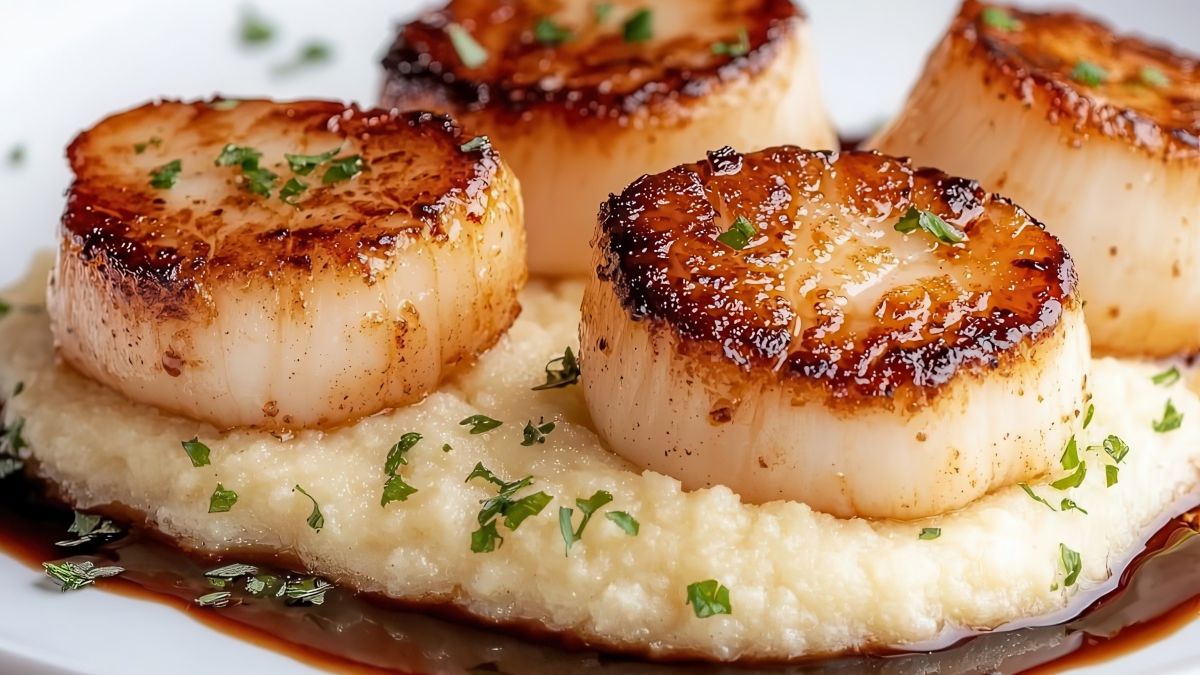 Smażone przegrzebki z ekologicznym puree z kalafiora