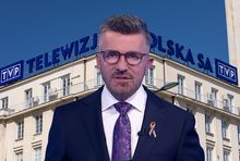 Zbigniew Łuczyński na tle siedziby TVP, fot. PAP