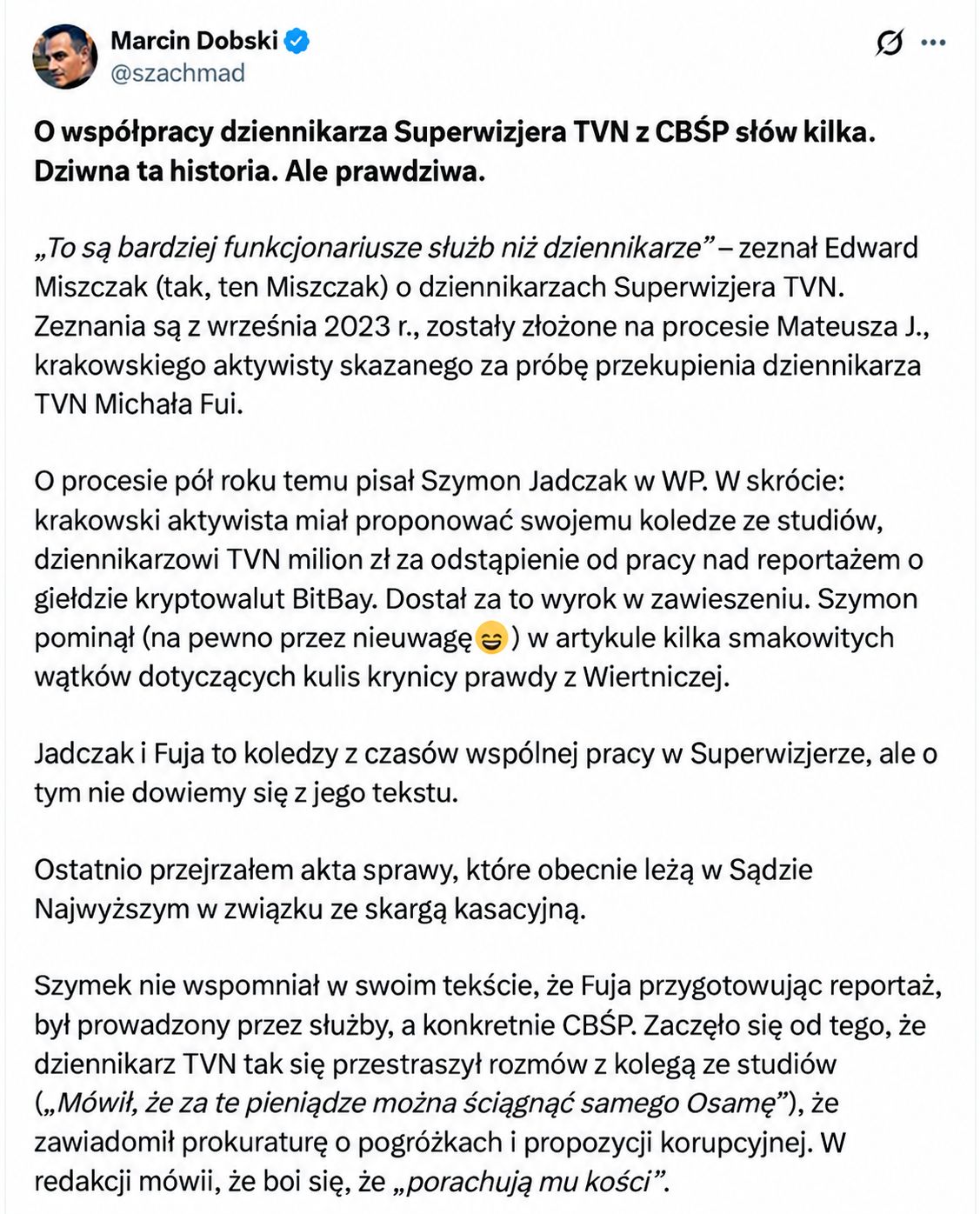 Wpis Marcina Dobskiego z 25 listopada 2025 r. (fragment)