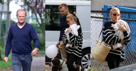 Kasia Tusk z córką na rękach spieszy się do domu, aby zdążyć przed odwiedzinami Donalda Tuska (ZDJĘCIA)