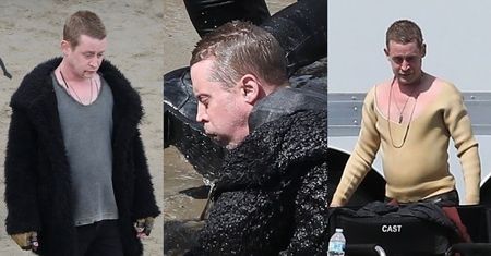 Przemoczony Macaulay Culkin kręci scenę walki w oceanie na planie "American Horror Story" (ZDJĘCIA)
