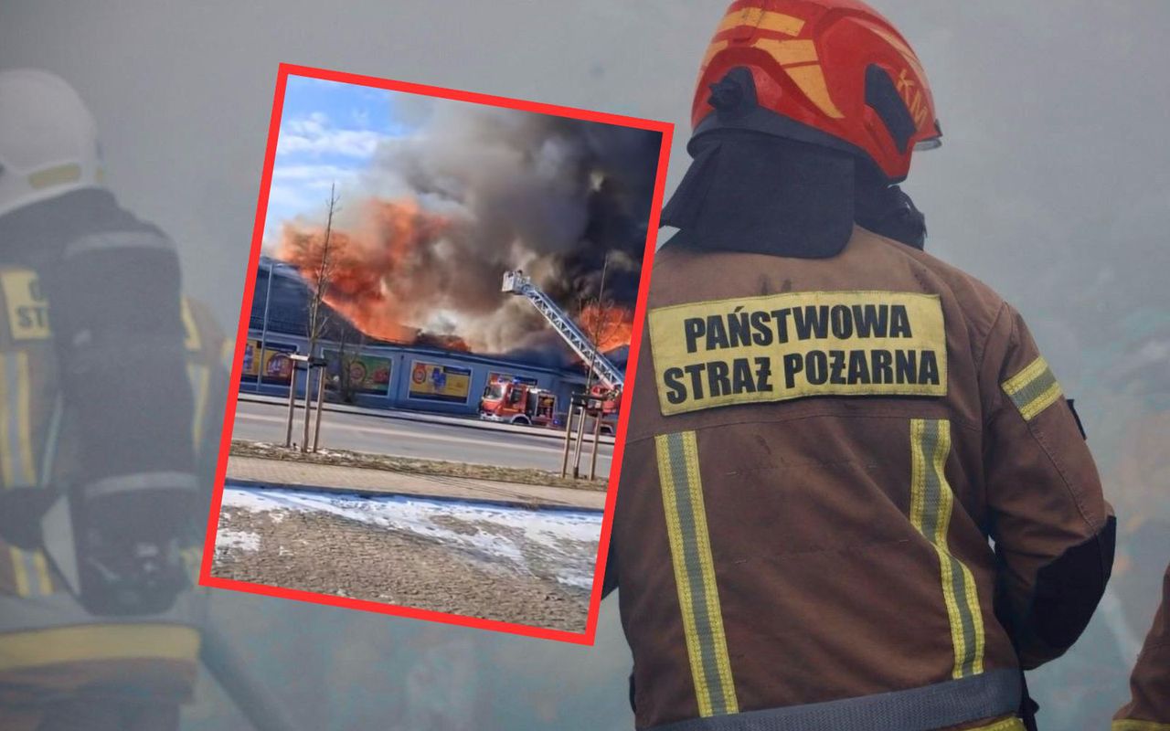 Ogień w Biedronce w Polkowicach. Słup dymu nad miastem