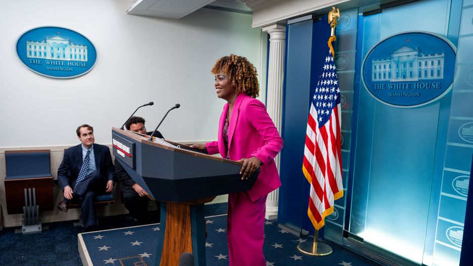 WASHINGTON, DC - APRIL 11: White House Press Secretary Karine Jean-Pierre arrives for a news conference in the Brady Press Briefing Room at the White House on April 11, 2024 in Washington, DC. Jean-Pierre took questions about Israeli Prime Minister Benjamin Netanyahu's recent conversation with U.S. President Joe Biden, abortion access, and other topics. (Photo by Andrew Harnik/Getty Images)