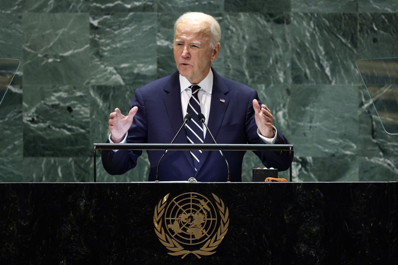 The President of the USA, Joe Biden, during a speech at the United Nations summit.