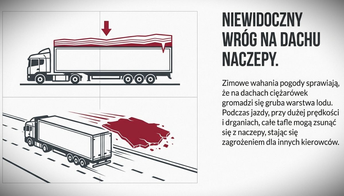 Usuwanie śniegu i lodu z dachu ciężarówek