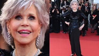 85-letnia Jane Fonda OLŚNIEWA w Cannes. Postawiła na czerń, cekiny i wyrazistą biżuterię (ZDJĘCIA)