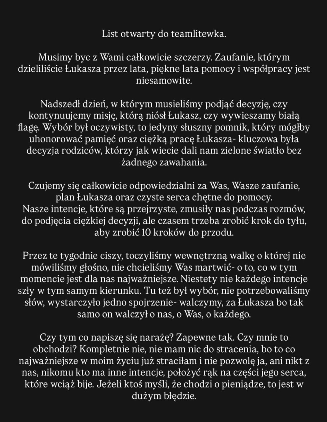 Partnerka Łukasza Litewki wydała oświadczenie 