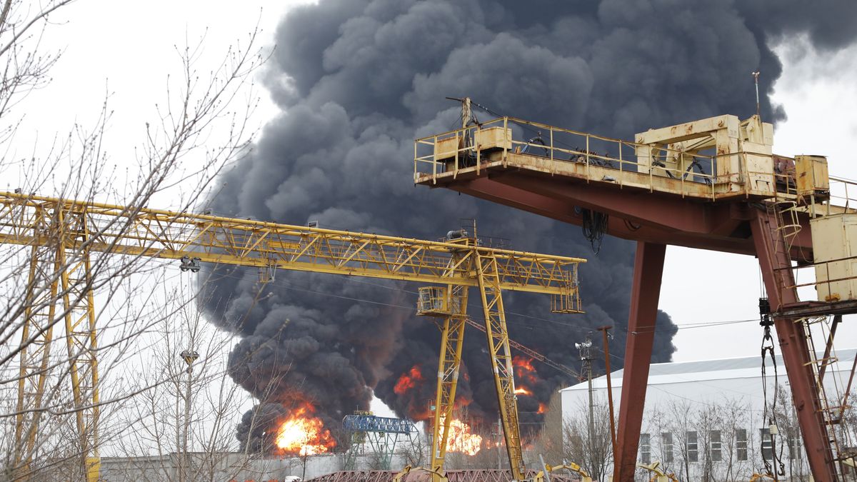 Ukraine strikes fuel depot in Russia's Belgorod, regional governor says
BELGOROD, RUSSIA - APRIL 1 : An image of damage after Regional Governor Vyacheslav Gladkov says that helicopters of the Ukrainian Army hit the oil refinery in Belgorod, Russia on April 1, 2022. (Photo by Stringer/Anadolu Agency via Getty Images)
Anadolu
attack, oil rafinery
