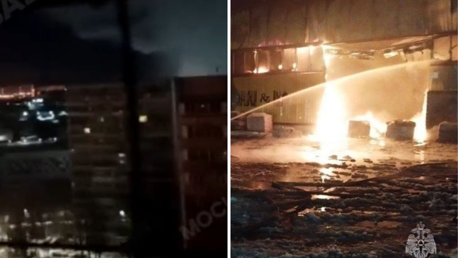 Nocny pożar na przedmieściach Moskwy