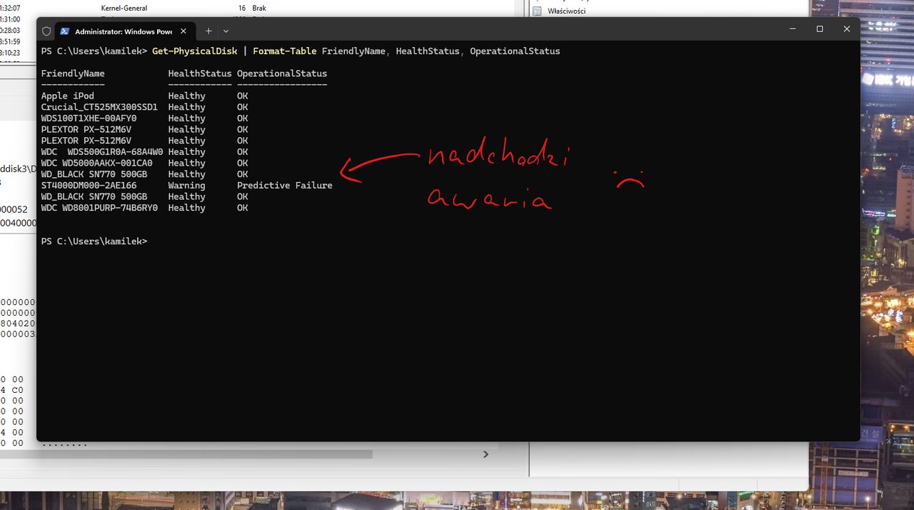 Get-PhysicalDisk w PowerShellu