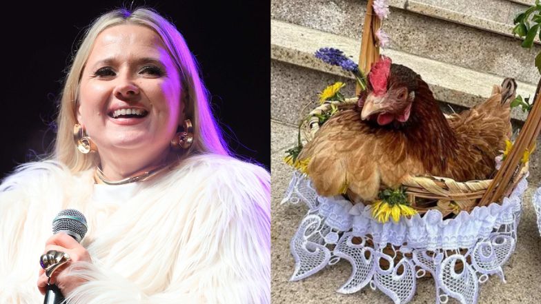 Gosia Andrzejewicz z kurą Pierzynką