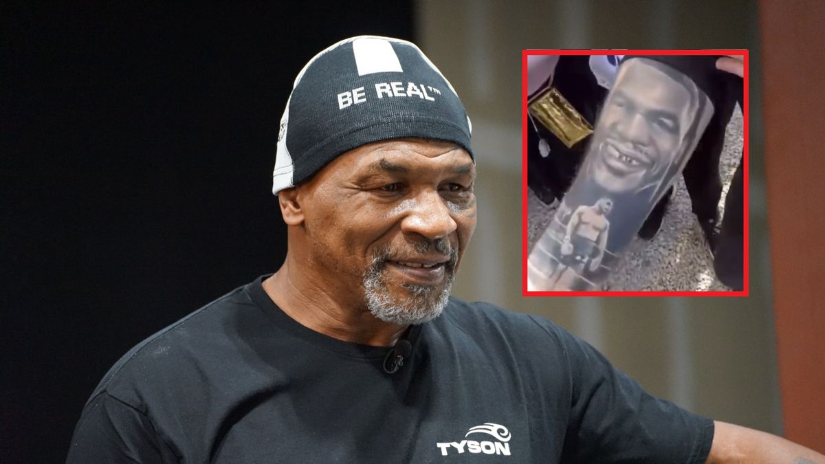 Na zdjęciu Mike Tyson. W ramce - tatuaż jego fana.