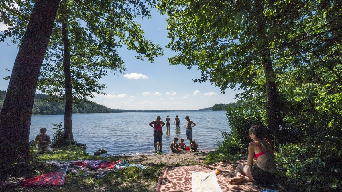 Plażowanie nad jeziorem Hańcza to rzadki widok