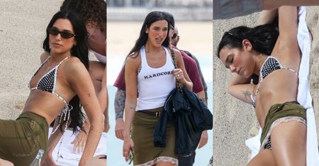 "Hardcorowa" Dua Lipa smaży się na australijskiej plaży, paradując w bikini w groszki