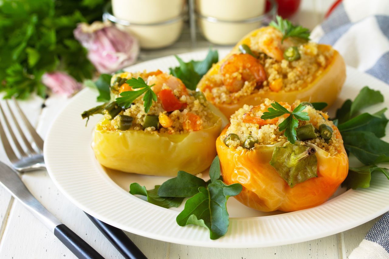 Quinoa and shrimp transform classic stuffed peppers