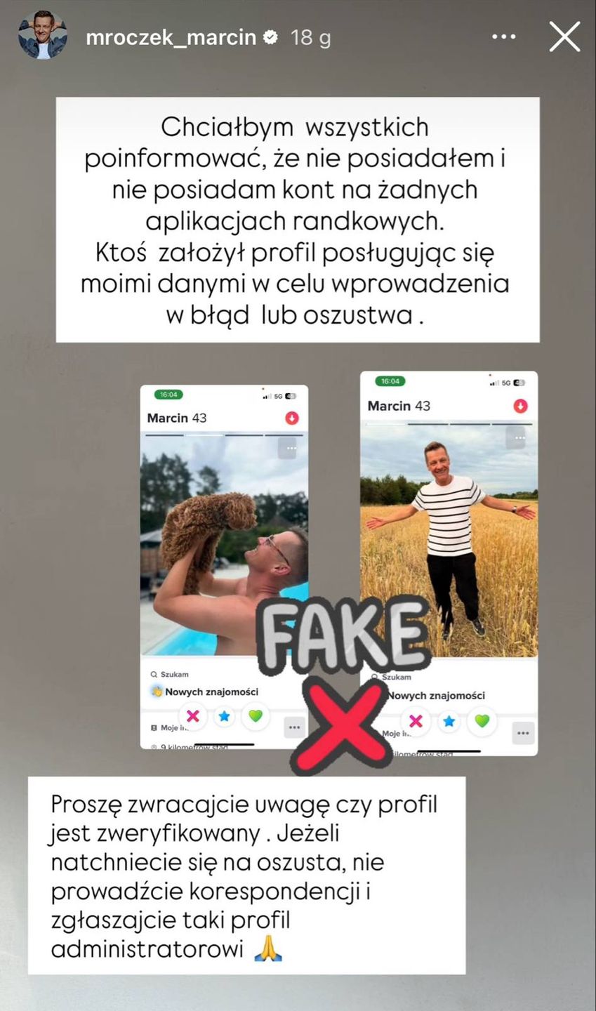Wpis Marcina Mroczka na Instagramie