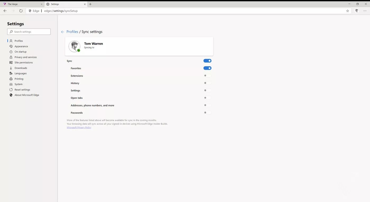 Edge z Chromium (Tom Warren / The Verge)