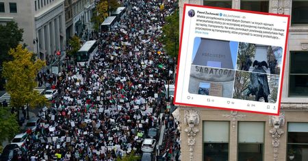 Kościuszko z plakatem o "ludobójstwie". Polak zareagował