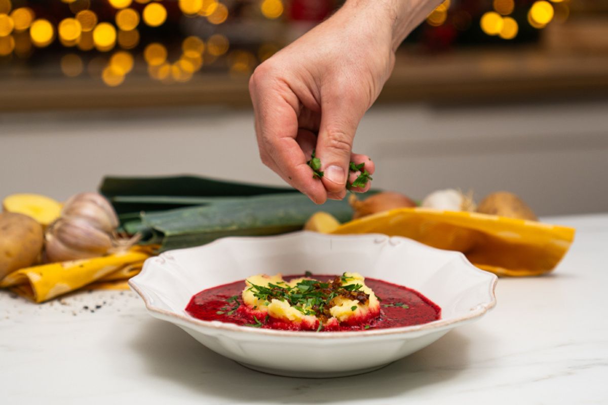 Whipping up beetroot soup with a potato island every week because it's that good!