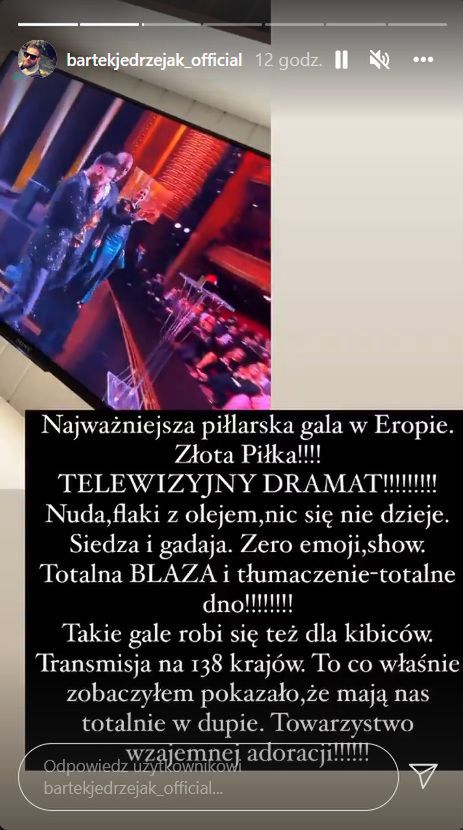 Bartek Jędrzejak o gali Złotej Piłki