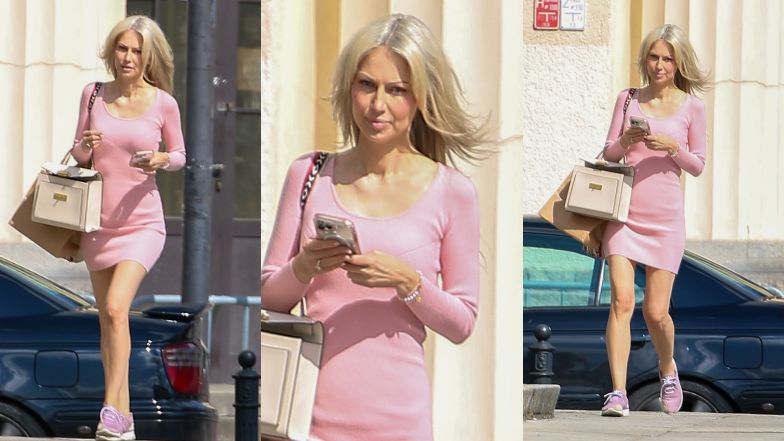 Magdalena Ogórek spaceruje po Warszawie