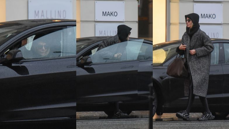 Agnieszka Woźniak-Starak wysiada z Tesli